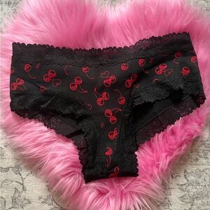 Victoria’s Secret cheeky woman’s panties black lace with cherries size medium